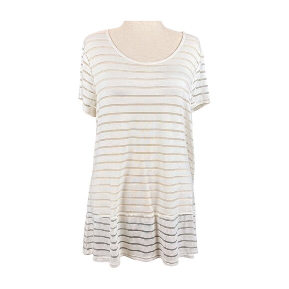 INC INTERNATIONAL CONCEPTS WHITE STRIPED PARTIAL SHEER TUNIC, SIZE XL - Picture 1 of 4